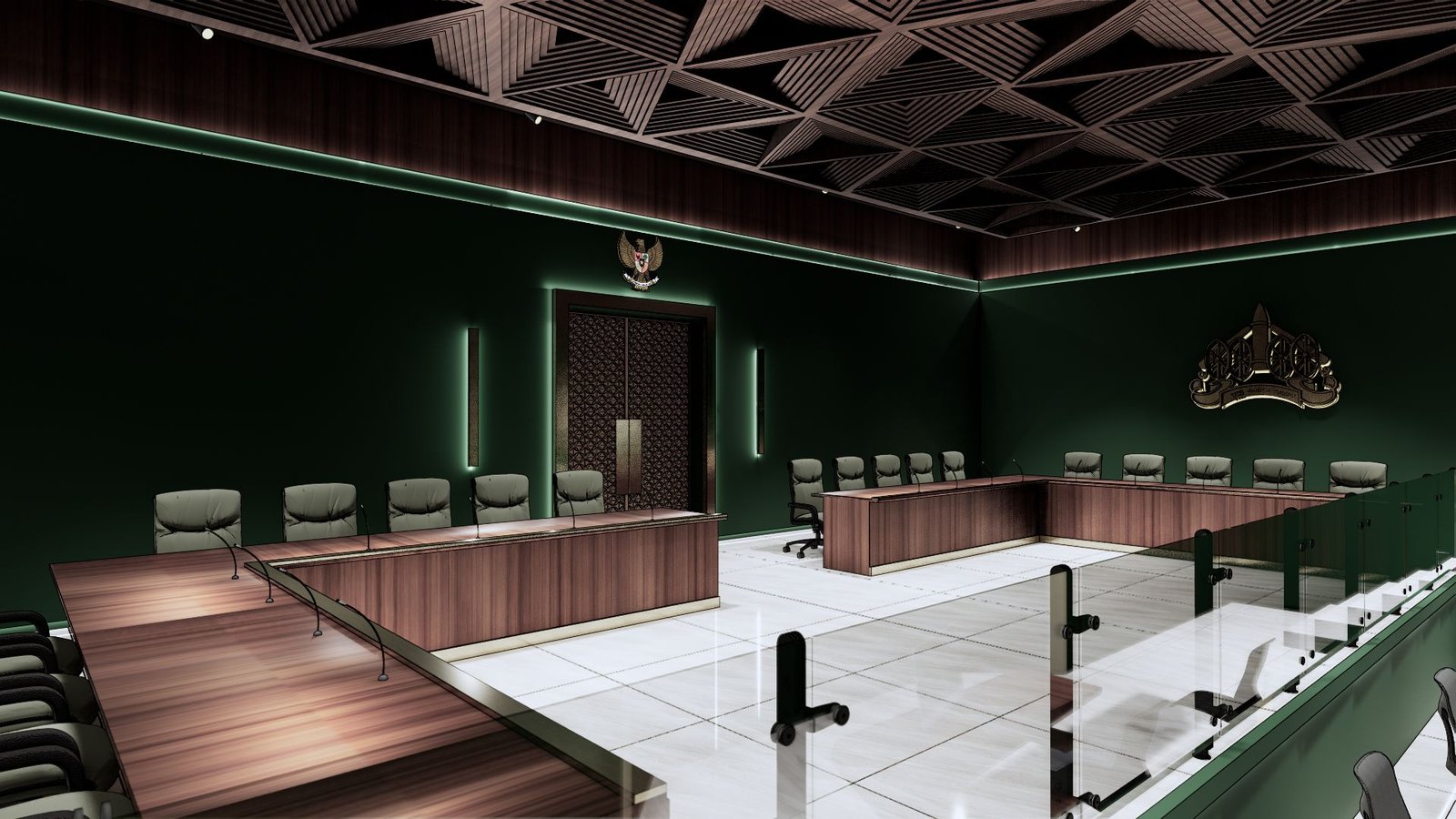 Control room berpanel kayu